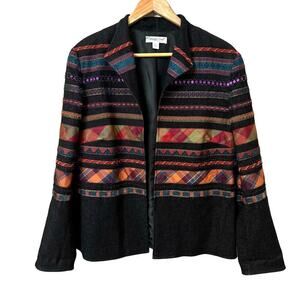 Vintage Y2K Coldwater Creek Jacket Blazer Multicolor Mixed Media Women sz 14 VTG